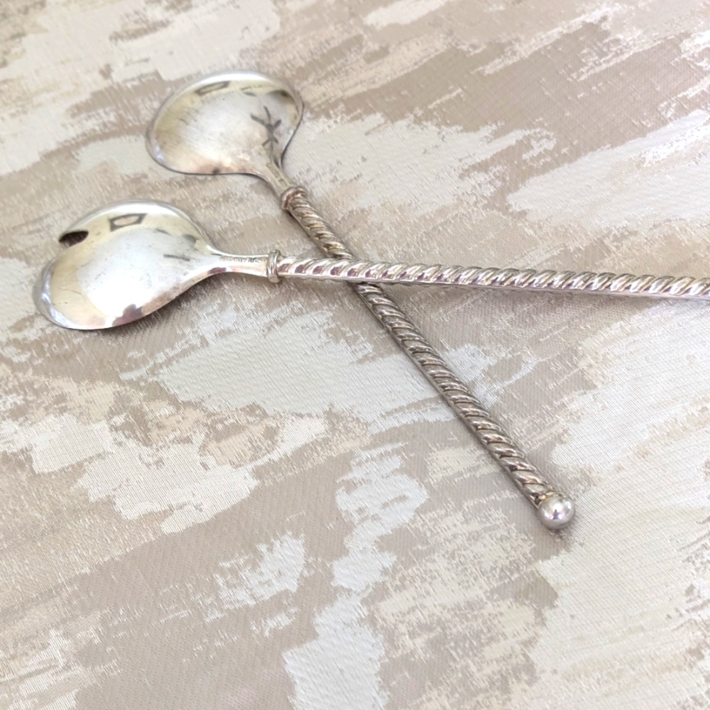 VTG TWO PIECES E.P.ZINC ITALY SALAD SERVING SET WITH TWISTED HANDLES PAUL REVERE - Picture 7 of 8